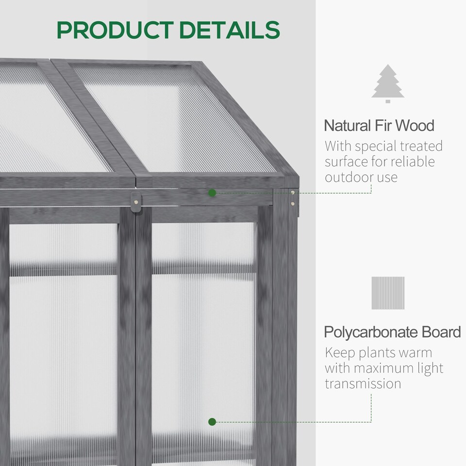 image 1 of Outsunny Wooden Greenhouse Cold Frame Grow House w/ Double Door for Flower Brown