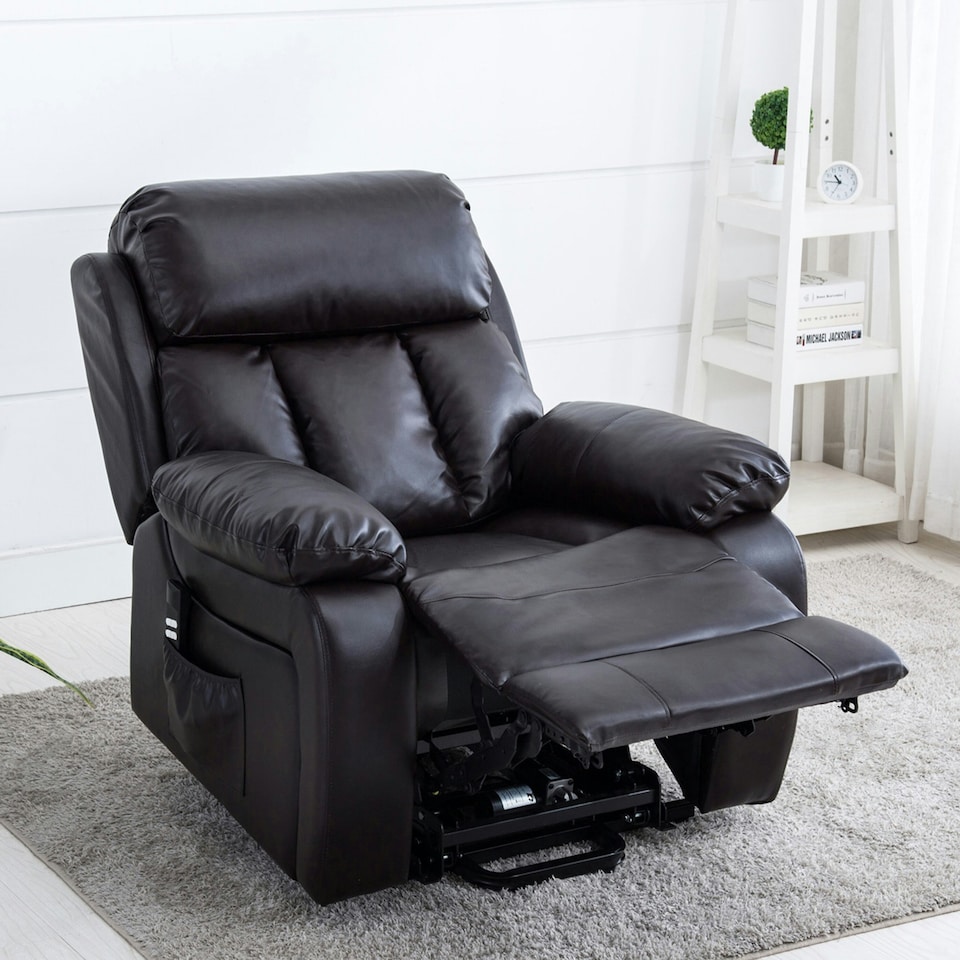 image 1 of Chester Dual Motor Rise Recliner Heat and Massage Bonded Leather Chair (Brown)