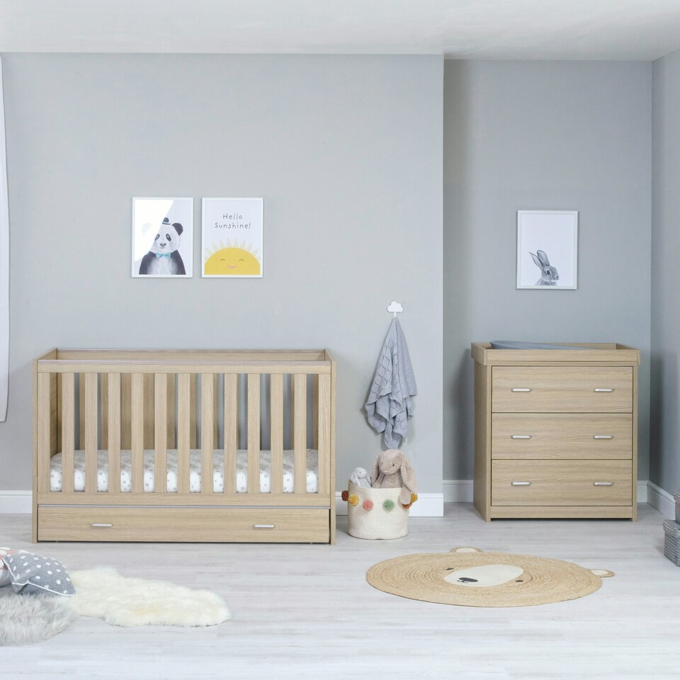 image 1 of Babymore Veni 2 Piece Room Set with Drawer - Oak