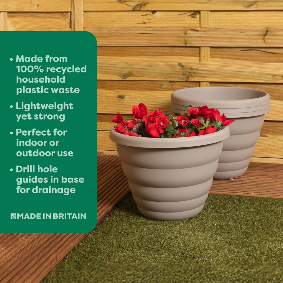 image 1 of Wham Beehive 4 x  40cm Round Plastic Garden Planters | Grey | Fawn