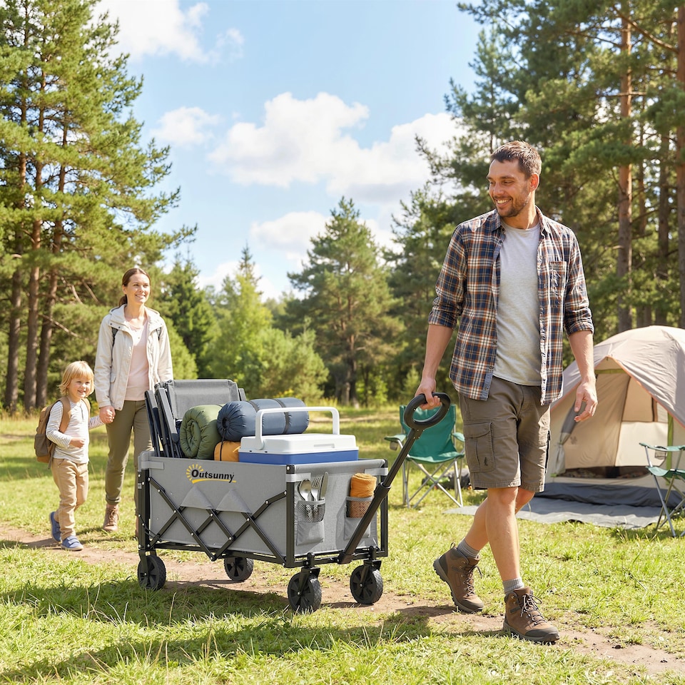 image 1 of Outsunny 60L Festival Trolley on Wheels, Collapsible Wagon Cart | Grey | Grey | 71 x 45 x 86 cm