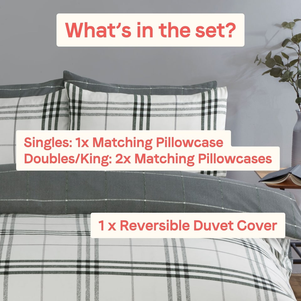 image 1 of Harris Check Polyester Duvet Cover Set with Pillowcase Grey | Double