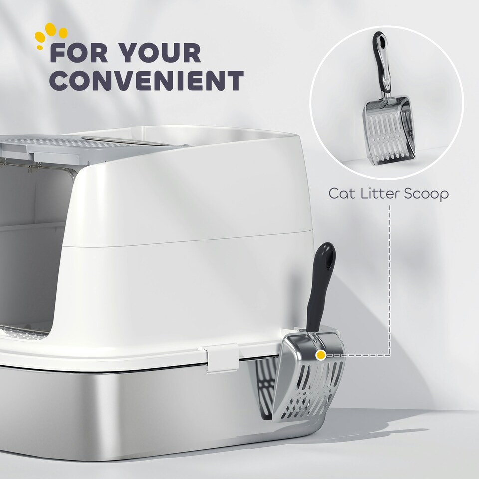 image 1 of PawHut Stainless Steel Litter Box, Enclosed Metal Cat Litter Tray with Scoop White | One Size