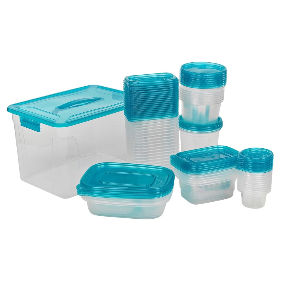 image 1 of 100 Pc Reusable Plastic Food Storage Boxes Containers Lid Microwave Freezer Safe