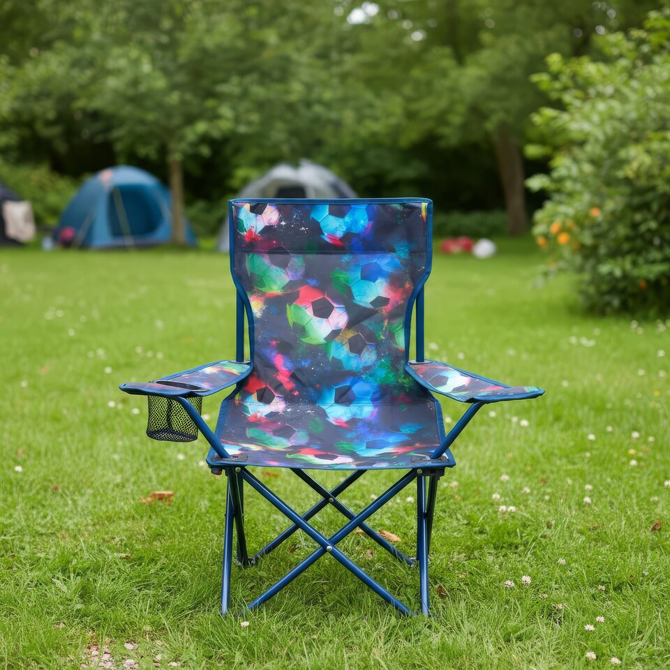 image 1 of OHS Kids Football Camping Chair Folding Garden Outdoor Picnic Seat | Multi | Neon
