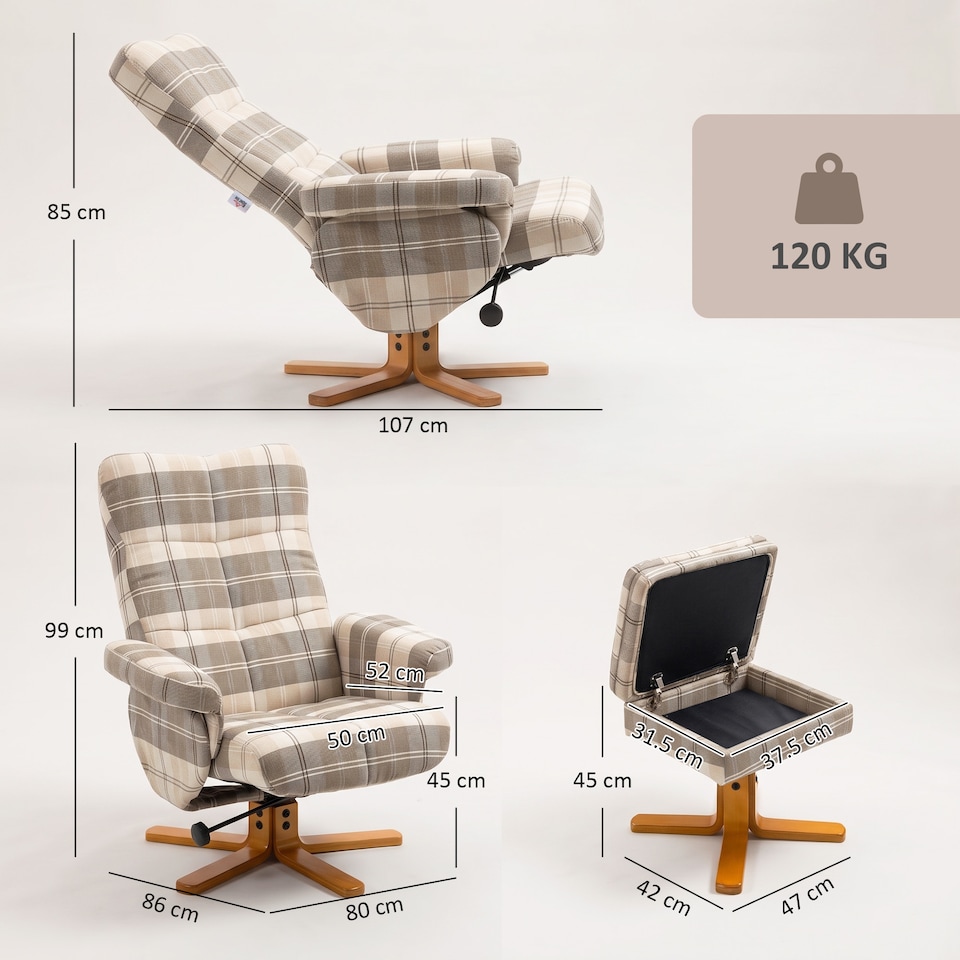 image 1 of HOMCOM Recliner Chair and Footstool Linen-touch Fabric Wooden Base Multicolour