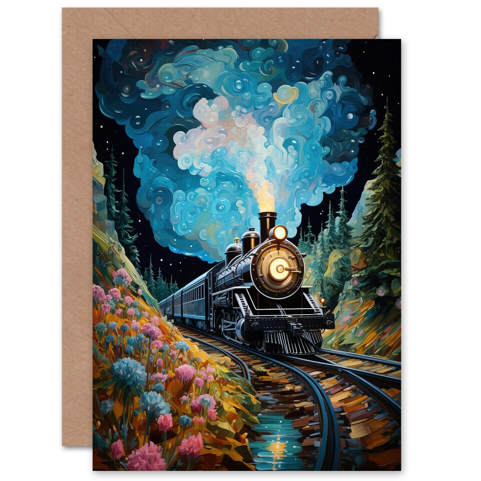 image 1 of Train Ride Imagination Land Dream Journey Art Card