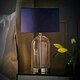 image 1 of ValueLights Jessy Glass and Black Metal Bedside Table Lamp with a Navy Blue Velvet Lampshade - Bulb Included Blue