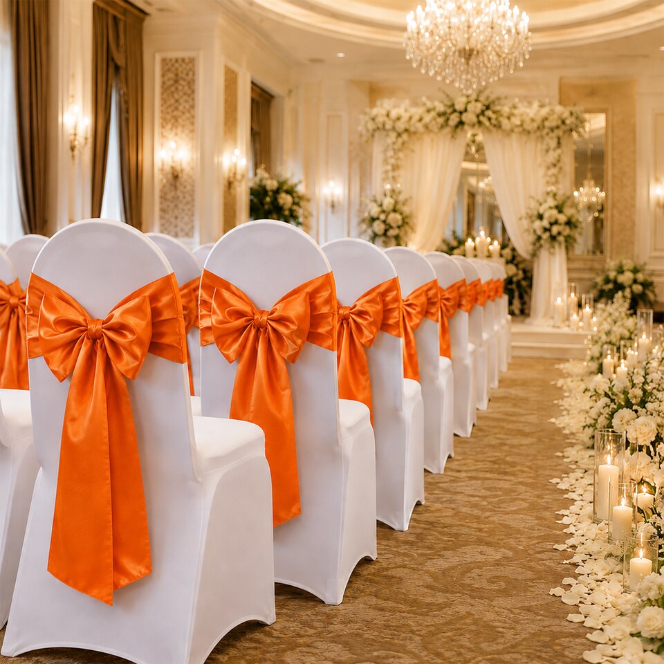 image 1 of 7"x108" Satin Chair Sash, Chair Sashes Hammed Edges Bow Tie - 1pc