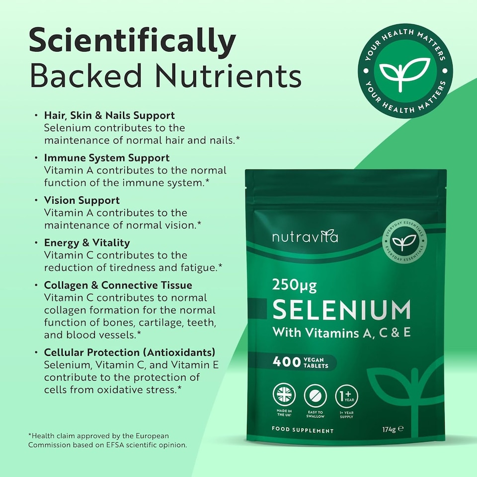 image 1 of Nutravita Selenium Supplements 250mcg with Vitamin A C & E - Support Normal Function of Immune System & Thyroid - 1+ Year Supply - 400 Vegan Tablets