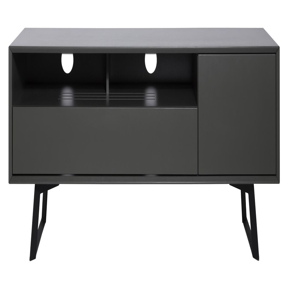 image 1 of Carbon TV-Stand with 1 Flap and 1 Door Grey Black | Black and Grey