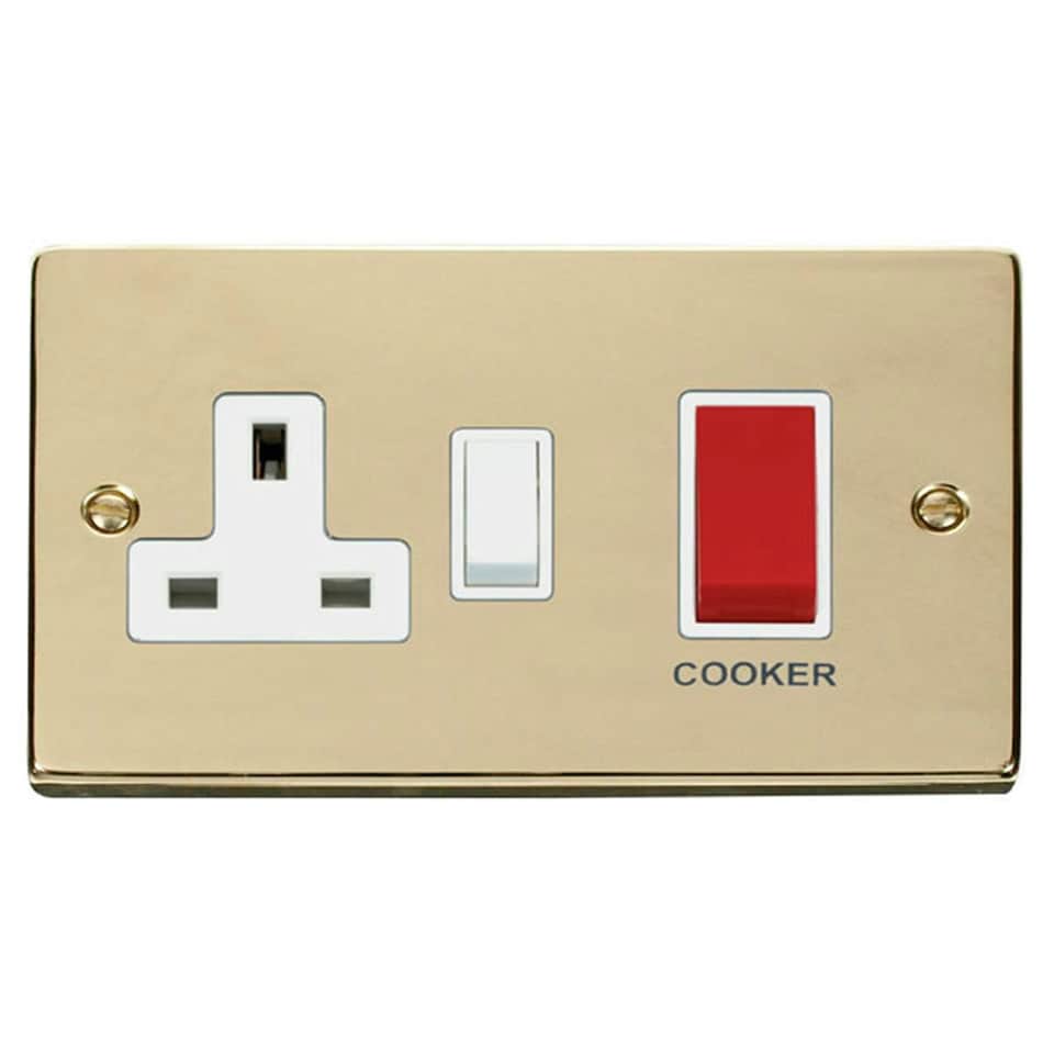 image 1 of SE HOME Polished Brass Cooker Control 45A With 13A Switched Plug Socket White | Polished Brass
