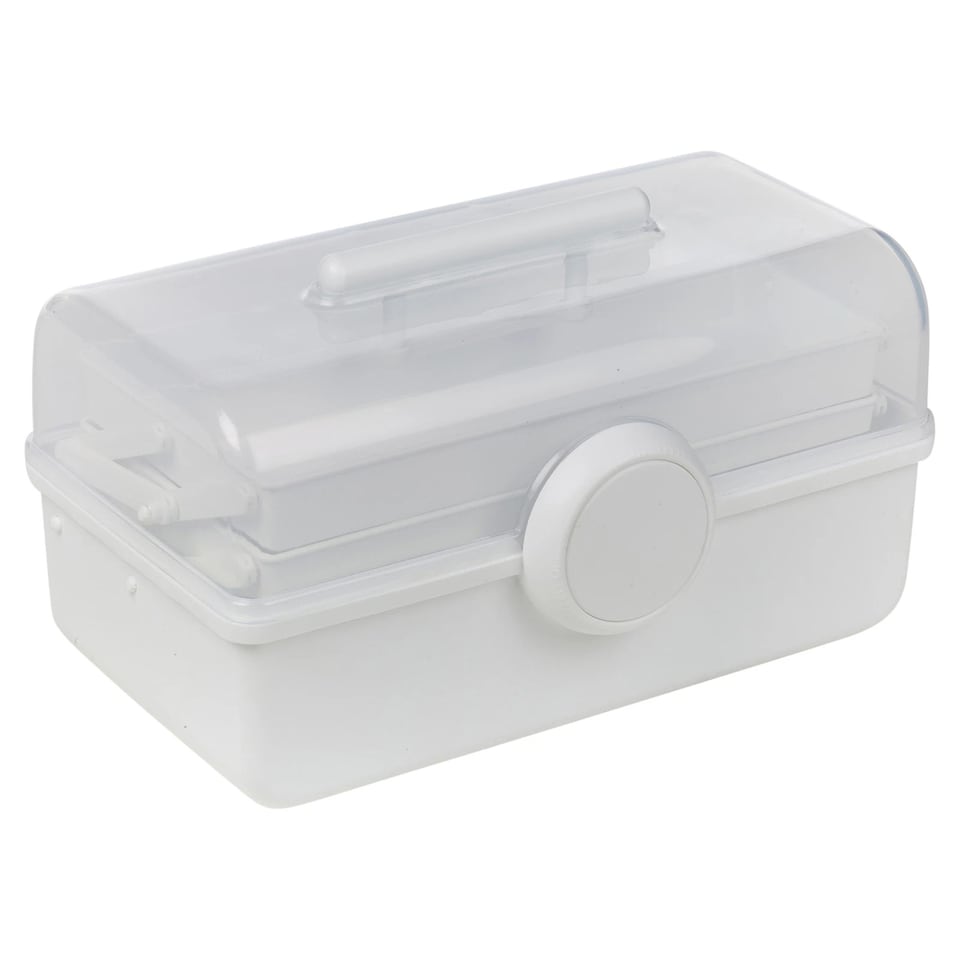 image 1 of Plastic Cantilever Sewing Craft Box 3 Tier Tray Organiser Storage Compartments | Multi | White