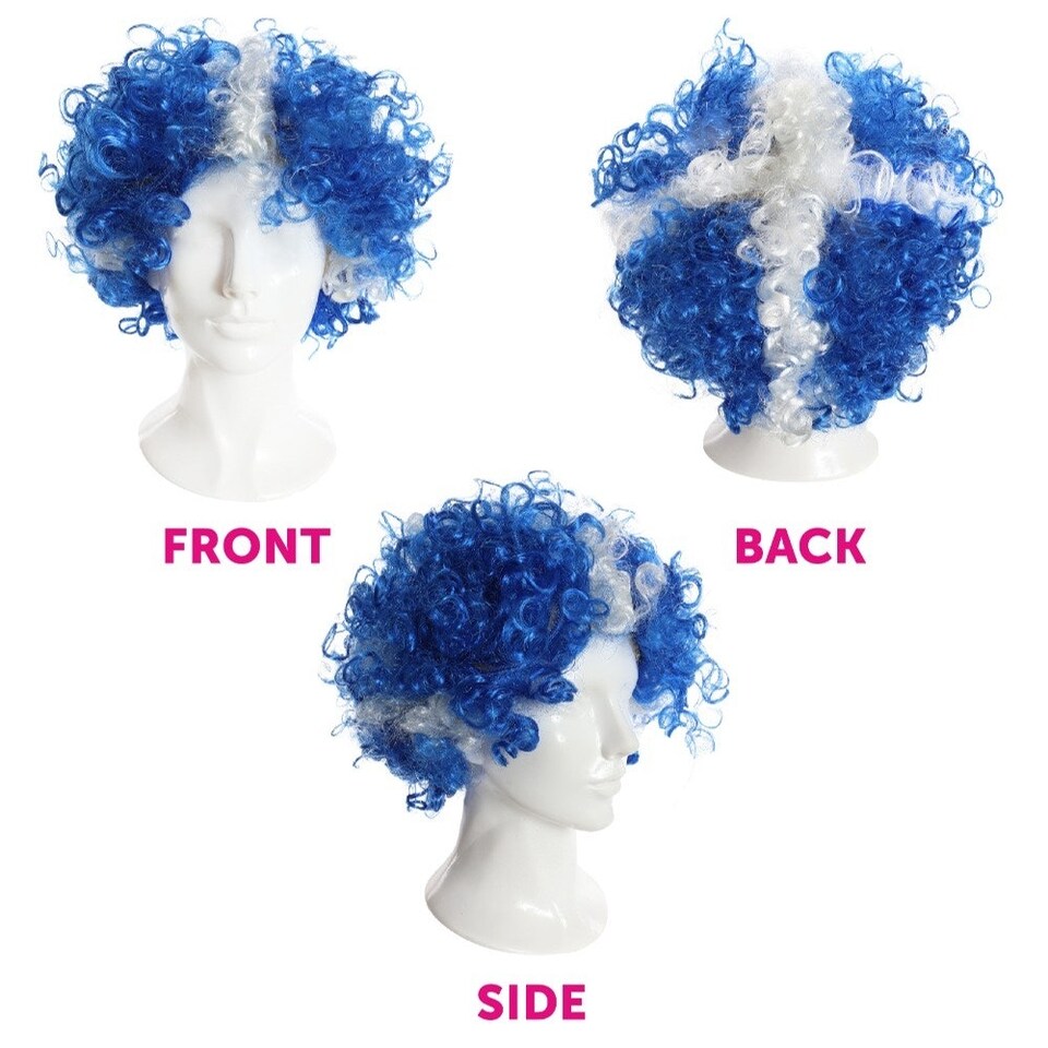 image 1 of Pack of 12 Red and White Supporters Curly Wig Red | One Size