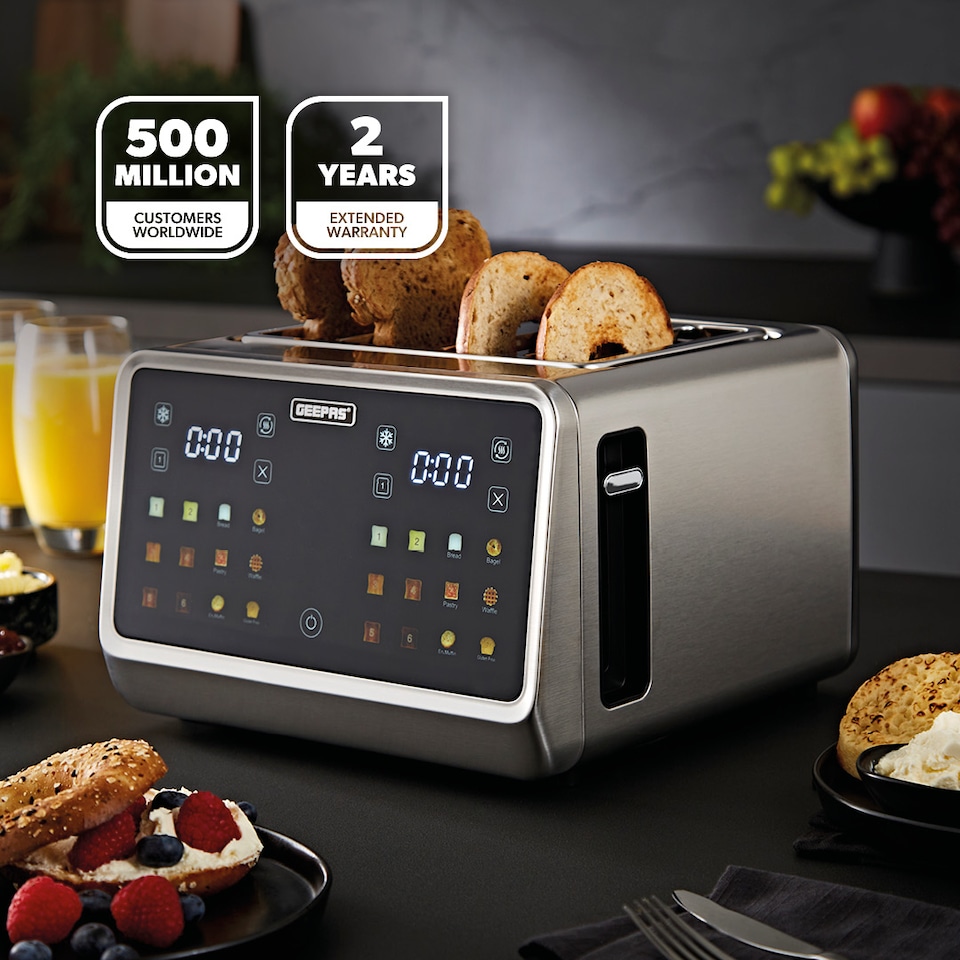 image 1 of GEEPAS 5-in-1 4 Slice Digital Toaster Wide Slots LED Display 1770W, Silver