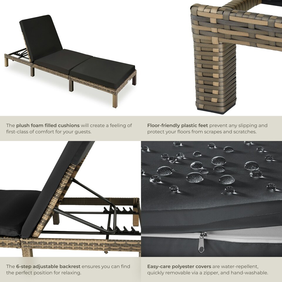 image 1 of Sun Lounger Sofia - 6-step adjustable backrest, thick padding, UV-resistant Brown | Nature