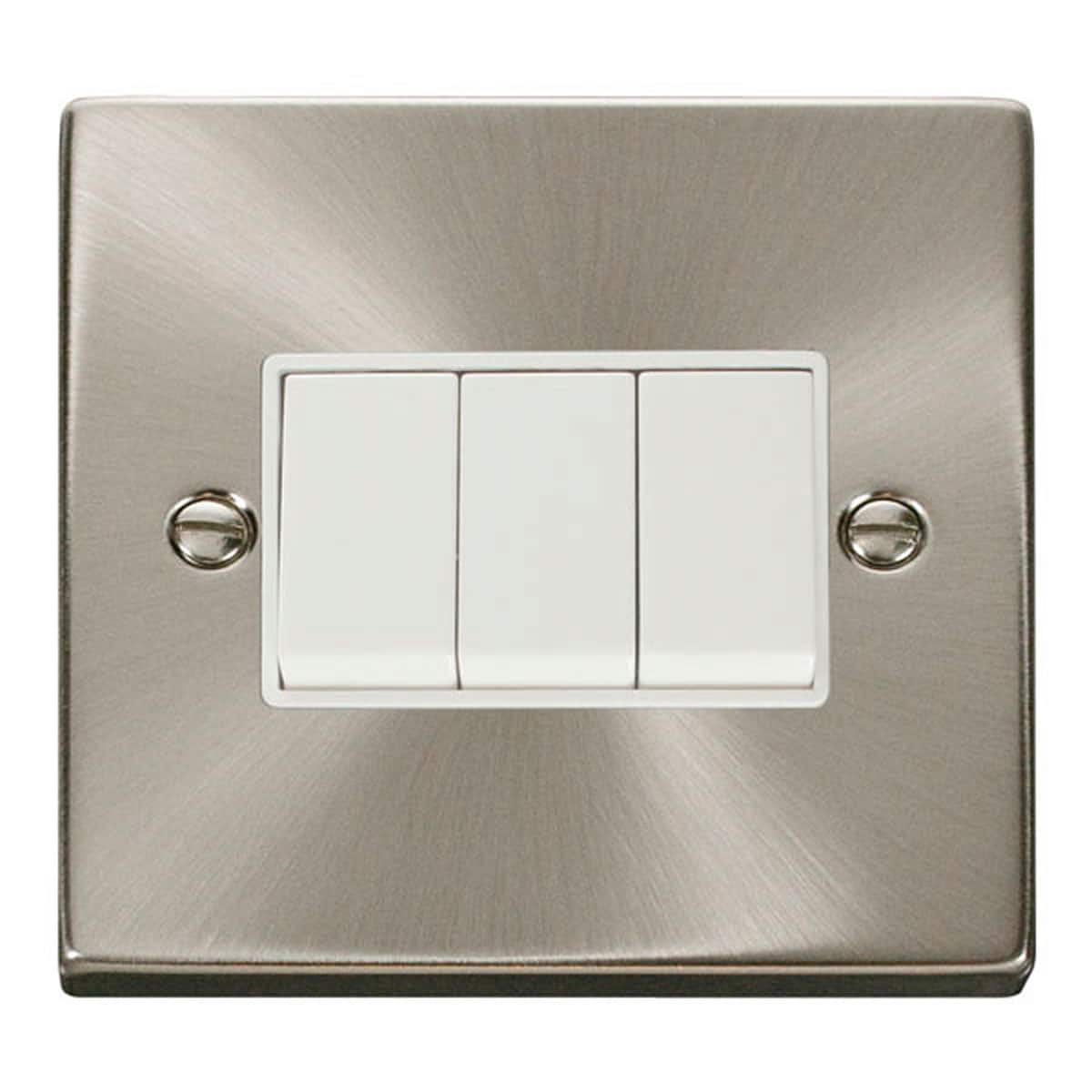 SE Home Satin / Brushed Chrome 10A 3 Gang 2 Way Light Switch in Metallic Silver