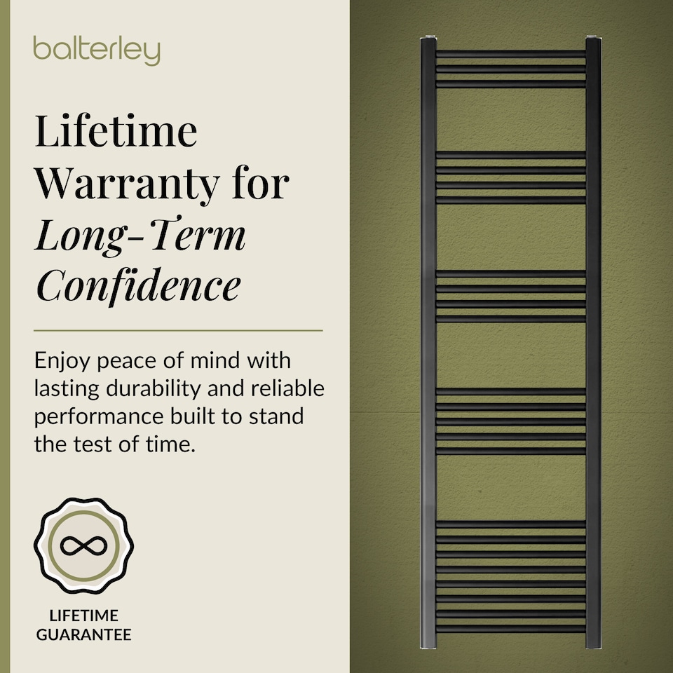 image 1 of Straight Heated Towel Rail Radiator, 732W, 400 x 1600mm, Matt Black | Black | Matt Black