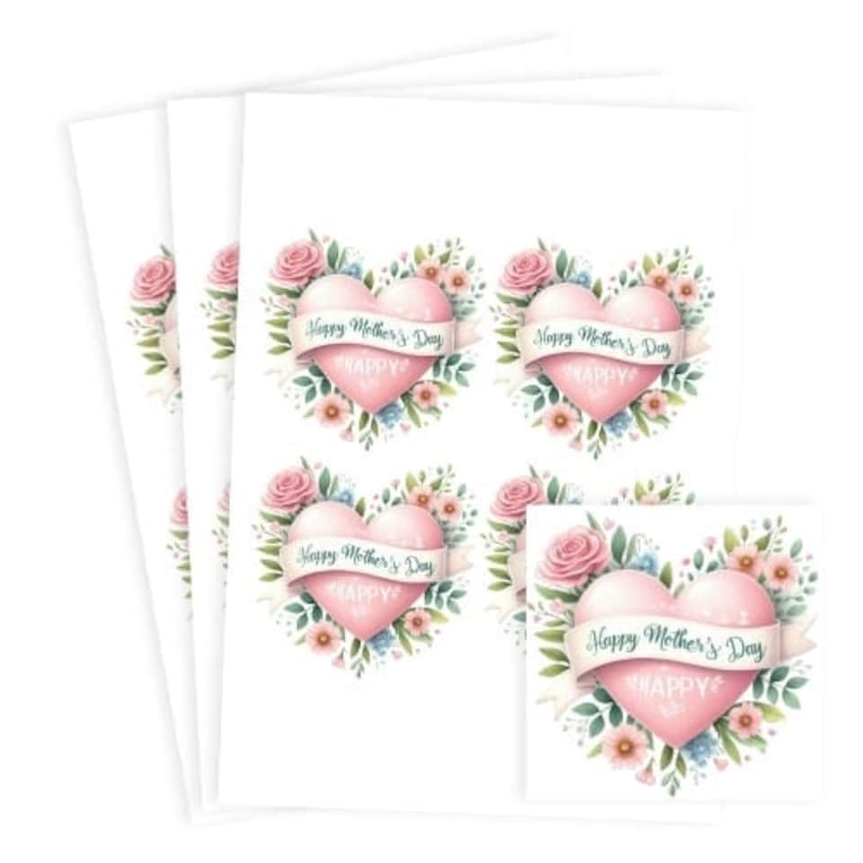 image 1 of Mother's Day Pink Heart Square Stickers 95mm - Sheet of 4