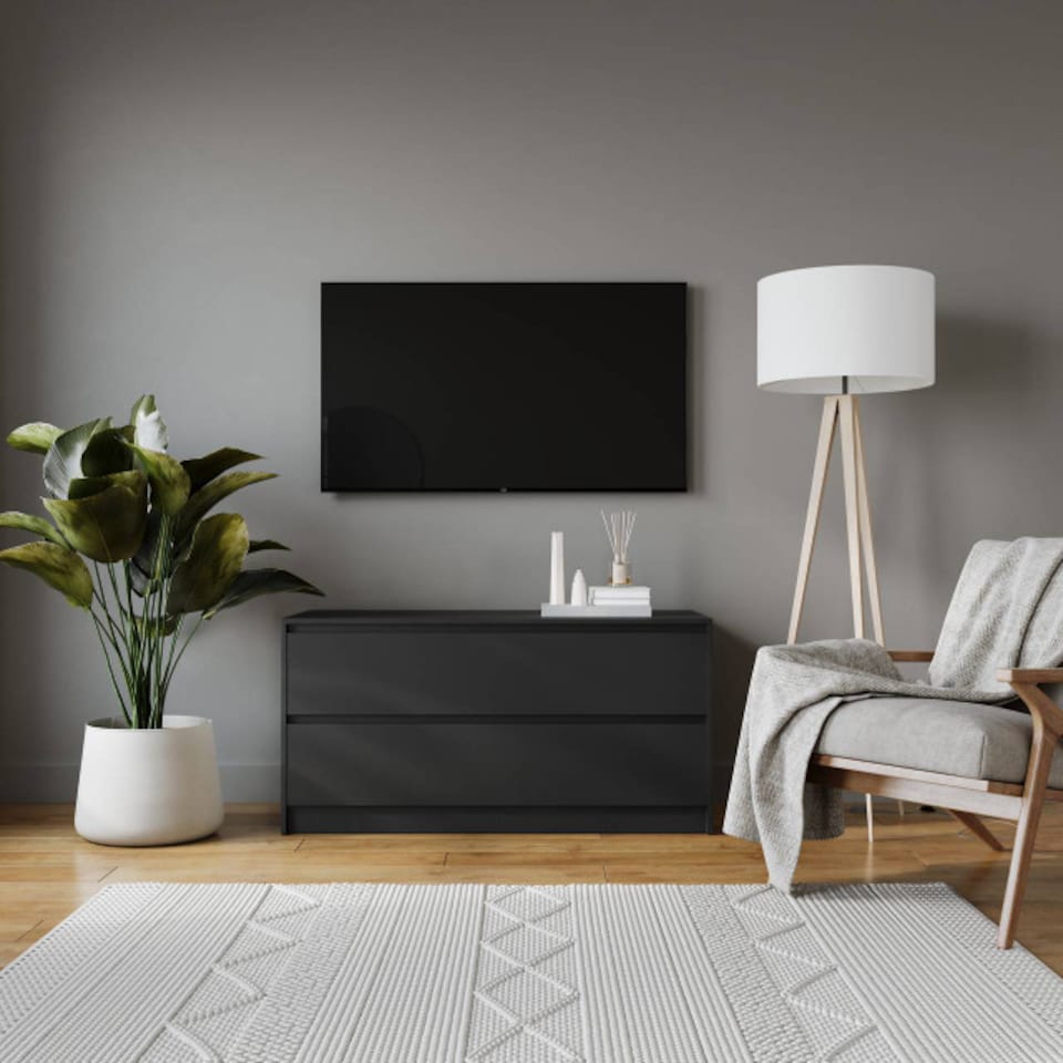 image 1 of URBNLIVING 4 Drawer Wide Chest Of Drawers Bedroom Storage Unit | Multi | Black Carcass + Black Drawers