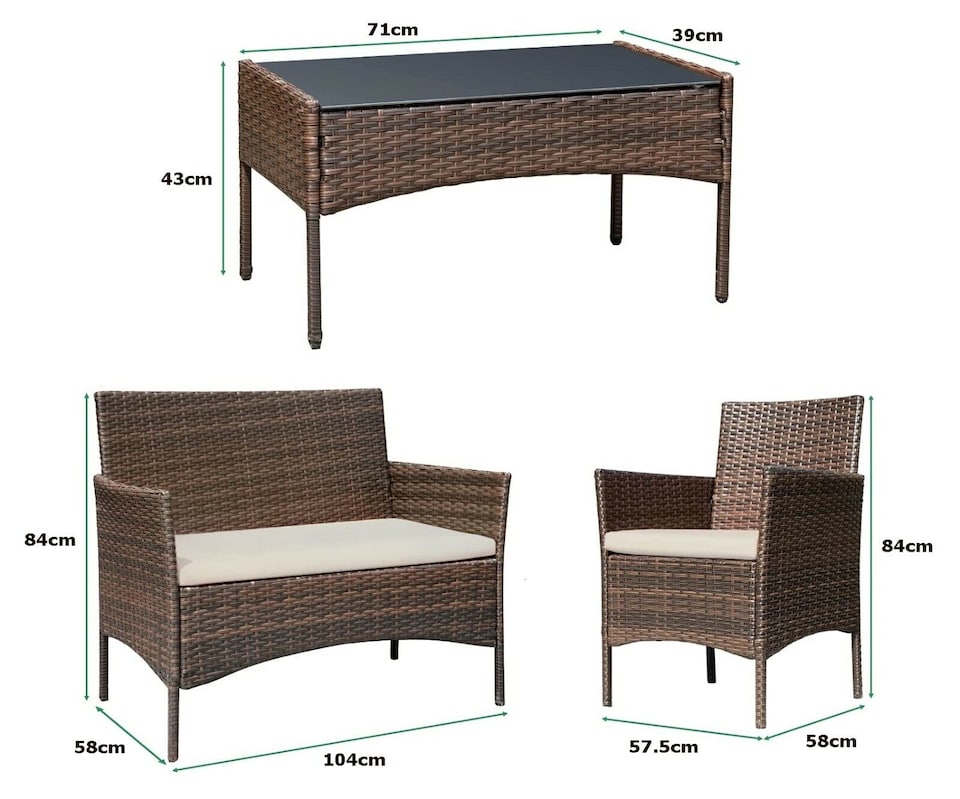 image 1 of MCC DIrect Rattan Sofa Chairs and Table Outdoor Patio Garden Furniture Bistro Set Roger