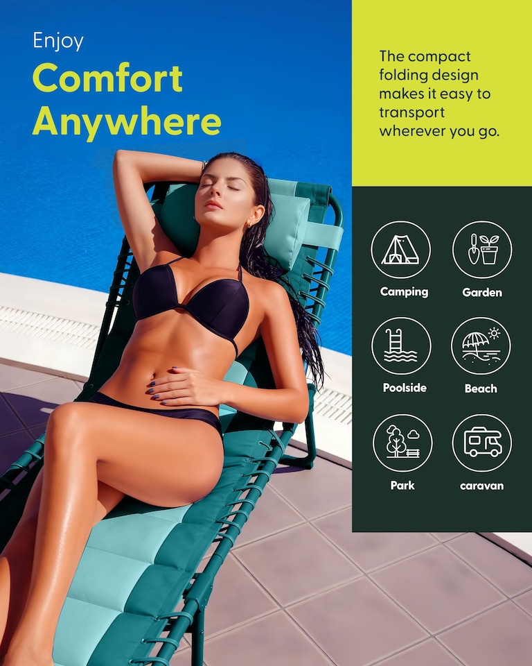 image 1 of Keplin Colour Block Foldable Sun Lounger 4 Position Padded Garden Recliner