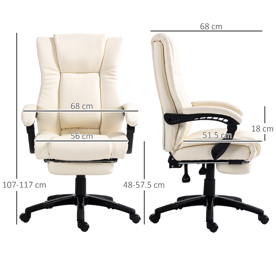 image 1 of Vinsetto Executive Office Chair for Home, PU Leather Computer Chair, Swivel Desk Chair with Footrest, Wheels, Adjustable Height, Cream White