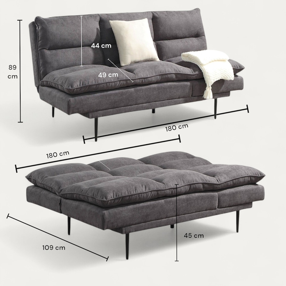image 1 of Sennen Cushion Padded Fabric 3 Seater Large Single Clic-Clac Sofa Bed | Cream | Natural | Three Seater