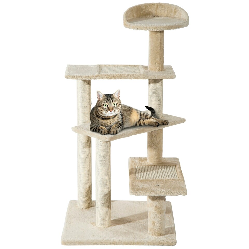 image 1 of PawHut 100cm Cat Tree Indoor Kitten Scratching Post Activity Centre Beige