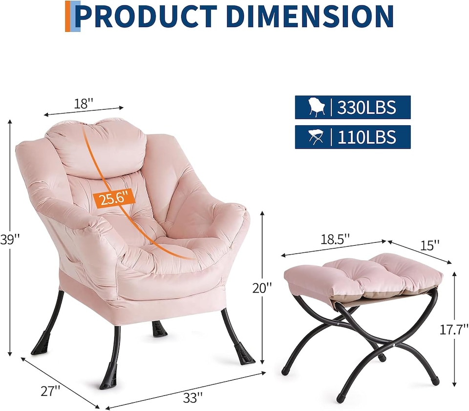 image 1 of London Boutique Velvet Armchair Soft Upholstered Lounge Chair with Ottoman - Pink