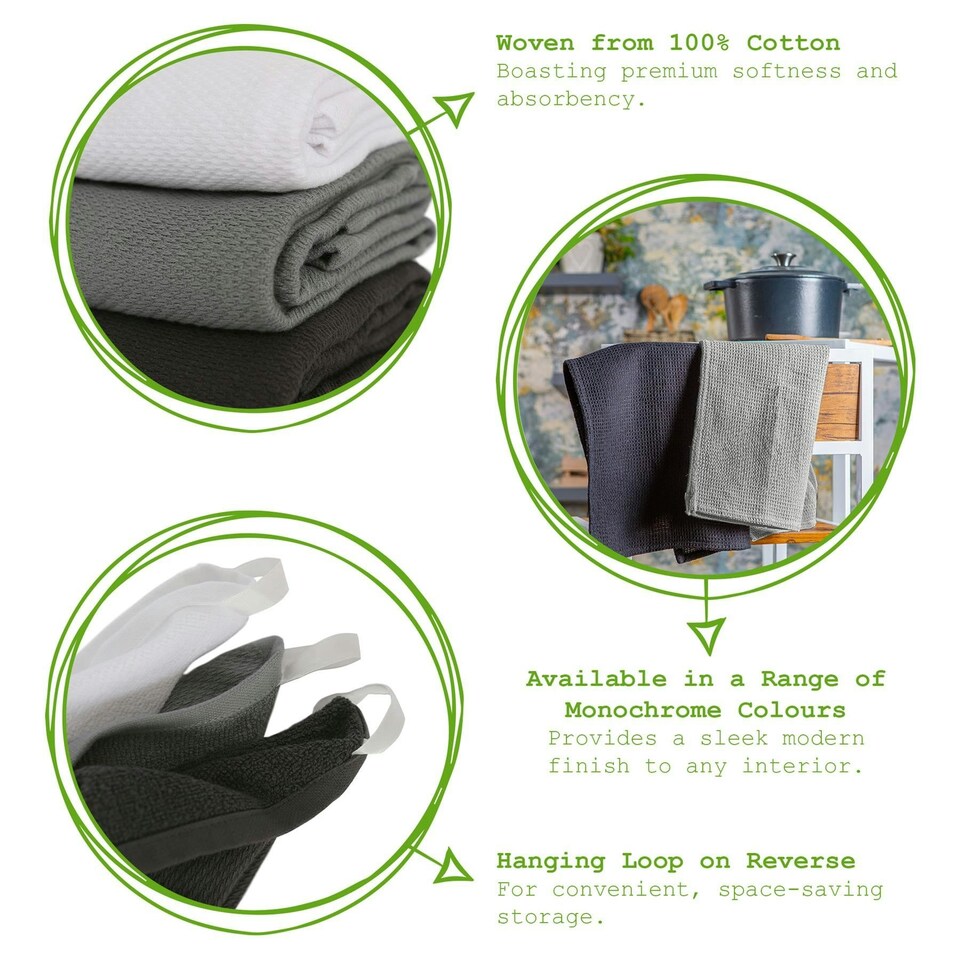image 1 of Nicola Spring Deluxe 100% Cotton Kitchen Tea Towels Cleaning Drying Cloth - 60cm x 40cm - Charcoal - Pack of 4