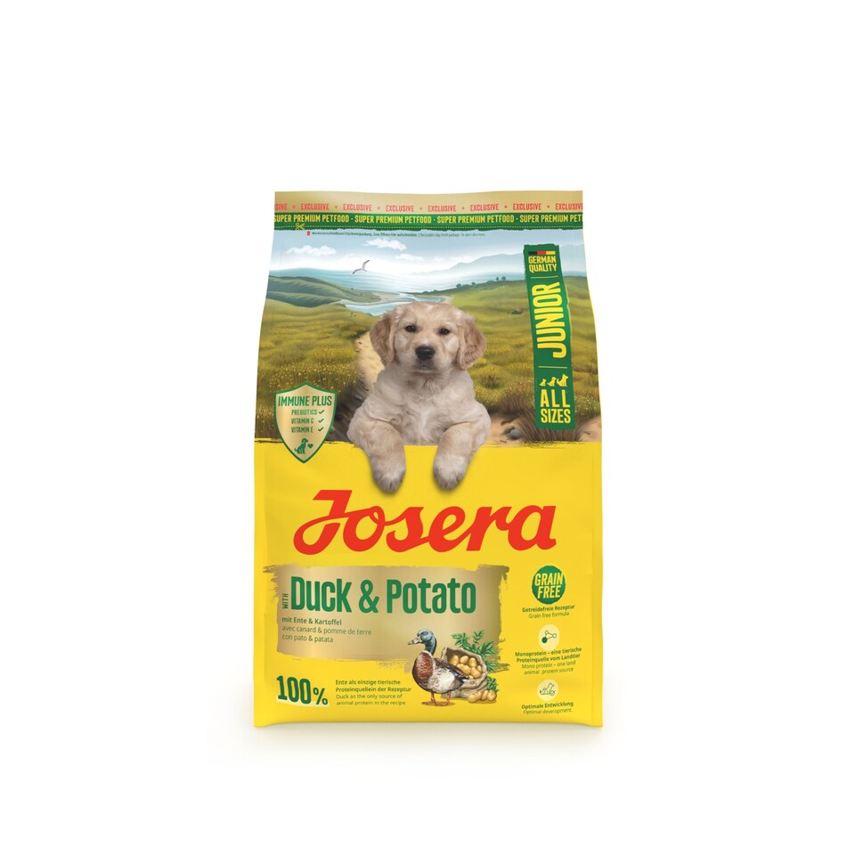 image 1 of Josera Junior Duck & Potato complete dog food | All puppy sizes | Single meat protein | Grain-free | Immune Plus | Salmon oil | Joint support | 3kg