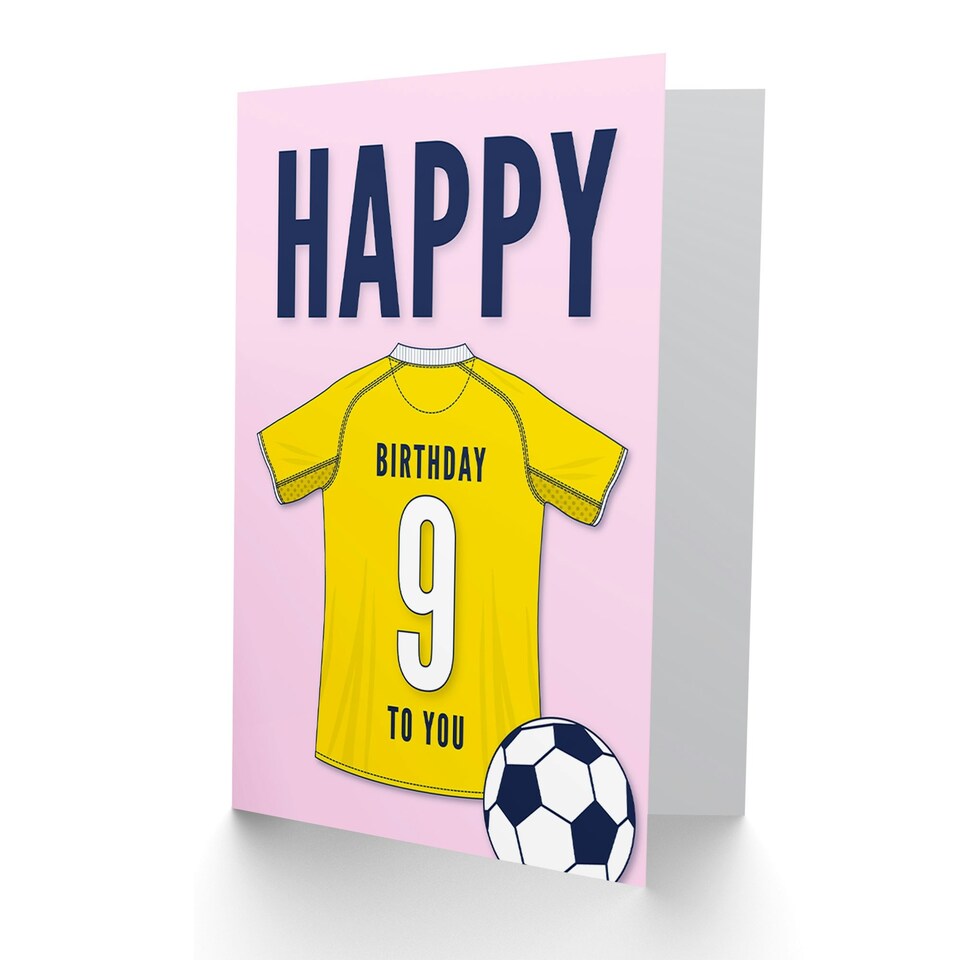 image 1 of Football Strip Kit Yellow Jersey Top Age 9 Year Old Child Kids 9th Birthday Card