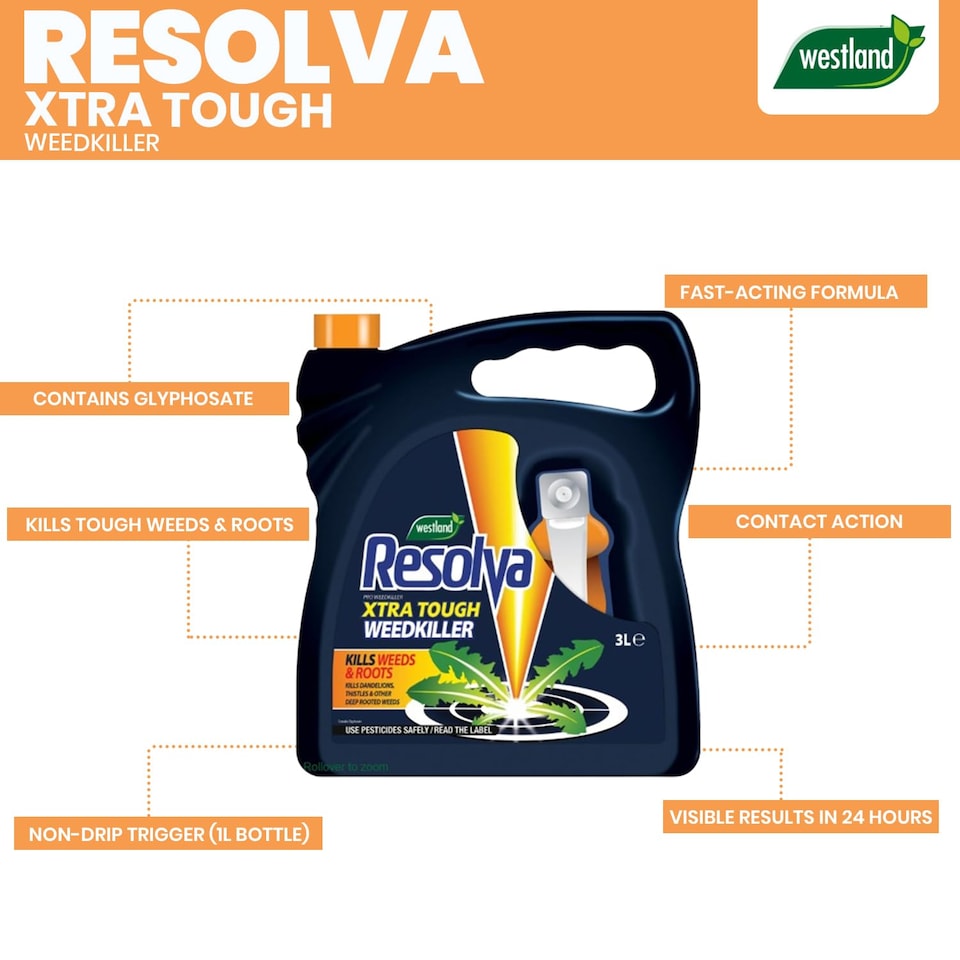 image 1 of Resolva Pro Xtra Tough Weed Killer 3L Ready to Use Fast-Acting Herbicide for Weeds Brambles & Tough Vegetation Visible Results in Hours | Yellow