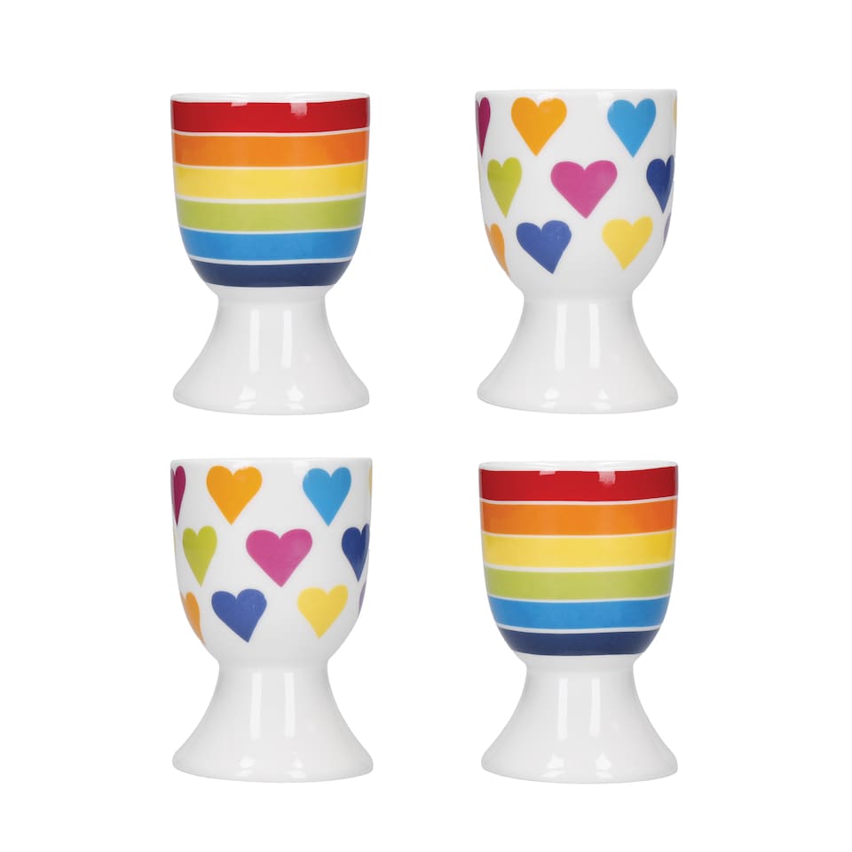 image 1 of KitchenCraft Egg Cup Set Multicolour Heart Striped 4 Piece
