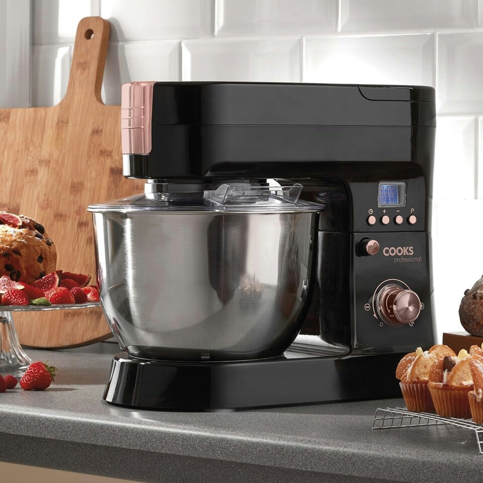 image 1 of Cooks Professional Multi Function Stand Mixer | 1200W | Large 6.2 Litre Mixing Bowl | 10 Speed Settings | Black & Rose Gold