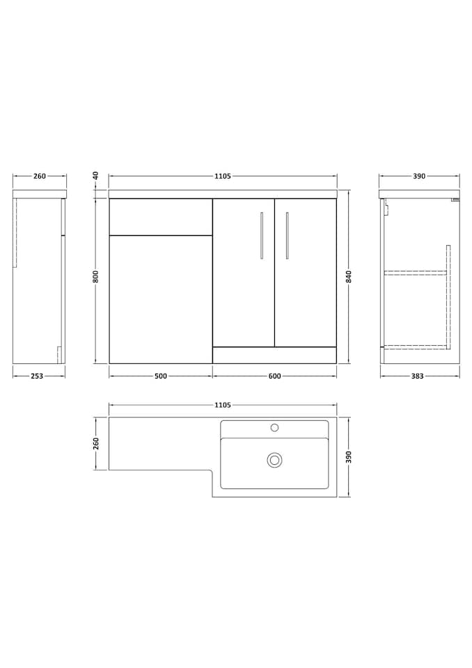 image 1 of Balterley Right-Hand Bathroom Vanity and WC Unit Combination with Basin, with Handles | Black | Black Woodgrain