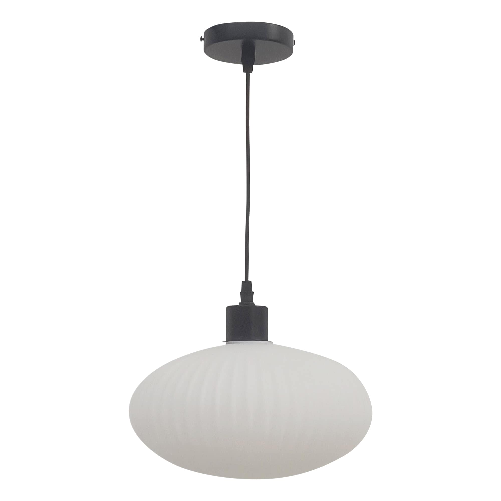 First Choice Lighting White Oval Glass Kitchen Dining Ceiling Light Pendant with Black