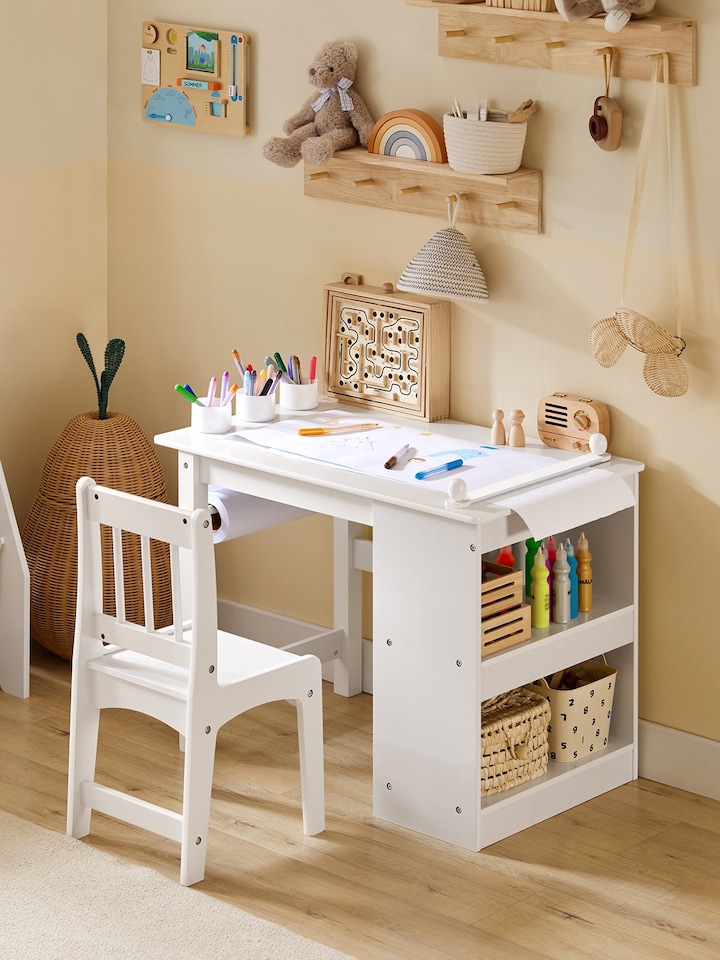 image 1 of SoBuy KMB60-W,Toddler Activity Table and Chair Set with Storage for Playroom | White | White