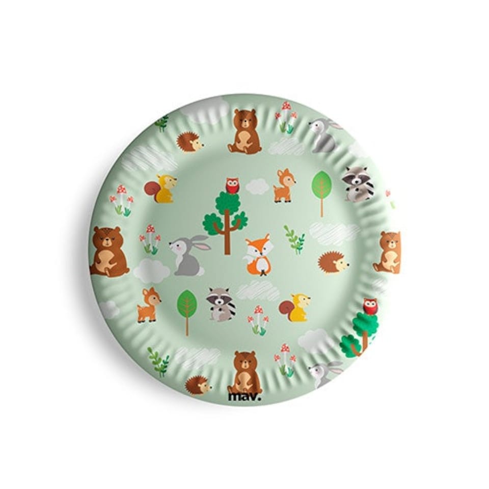 image 1 of Woodland Animals Round Paper Plates 18cm - Pack of 8