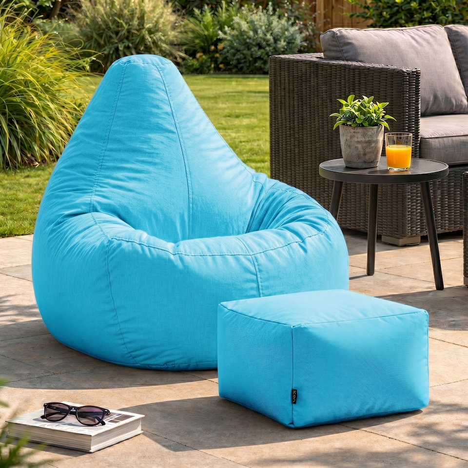 image 1 of icon Dalton Water-Resistant High Back Beanbag and Footstool, Aqua