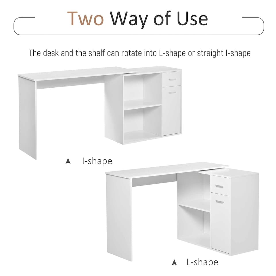 image 1 of HOMCOM Computer Desk 360 Rotating Dining Table with Storage Shelf White