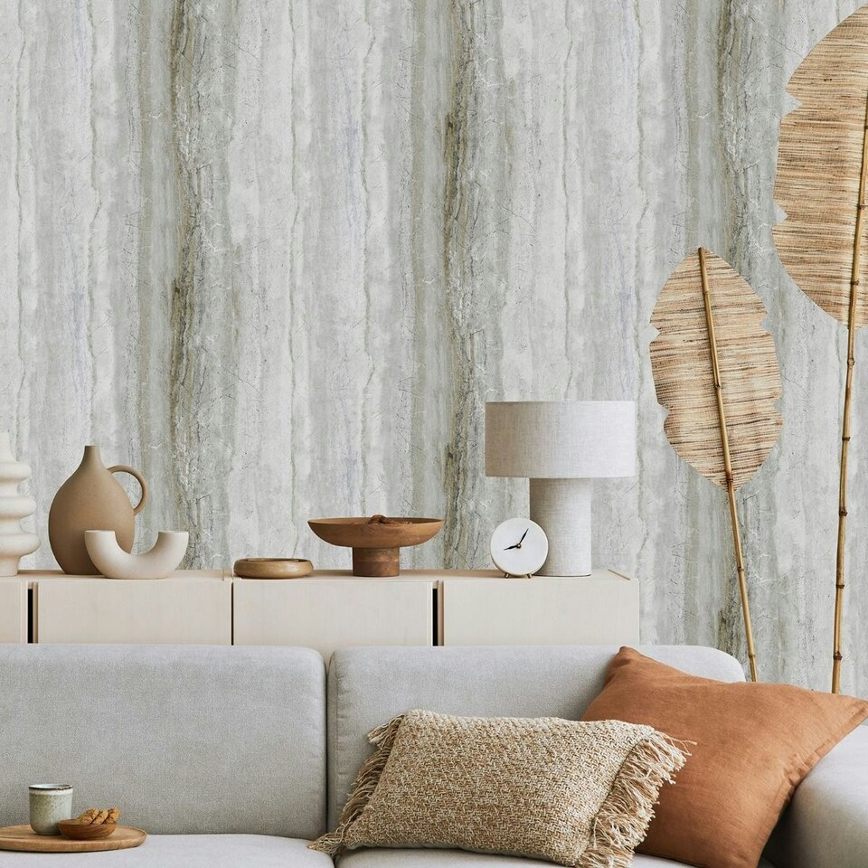 image 1 of Debona Vertical Marble Textured Wallpaper - Grey/Gold - 10m x 53cm Grey