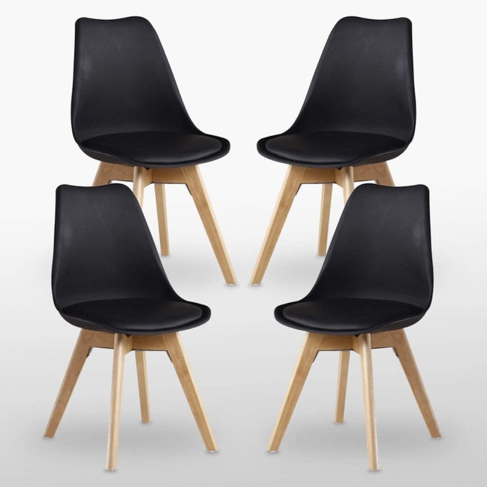 image 1 of 5PCs Dining Set - a White Dallas Dining Table & Set of 4 Lorenzo Tulip Chairs with Padded Seat | Black