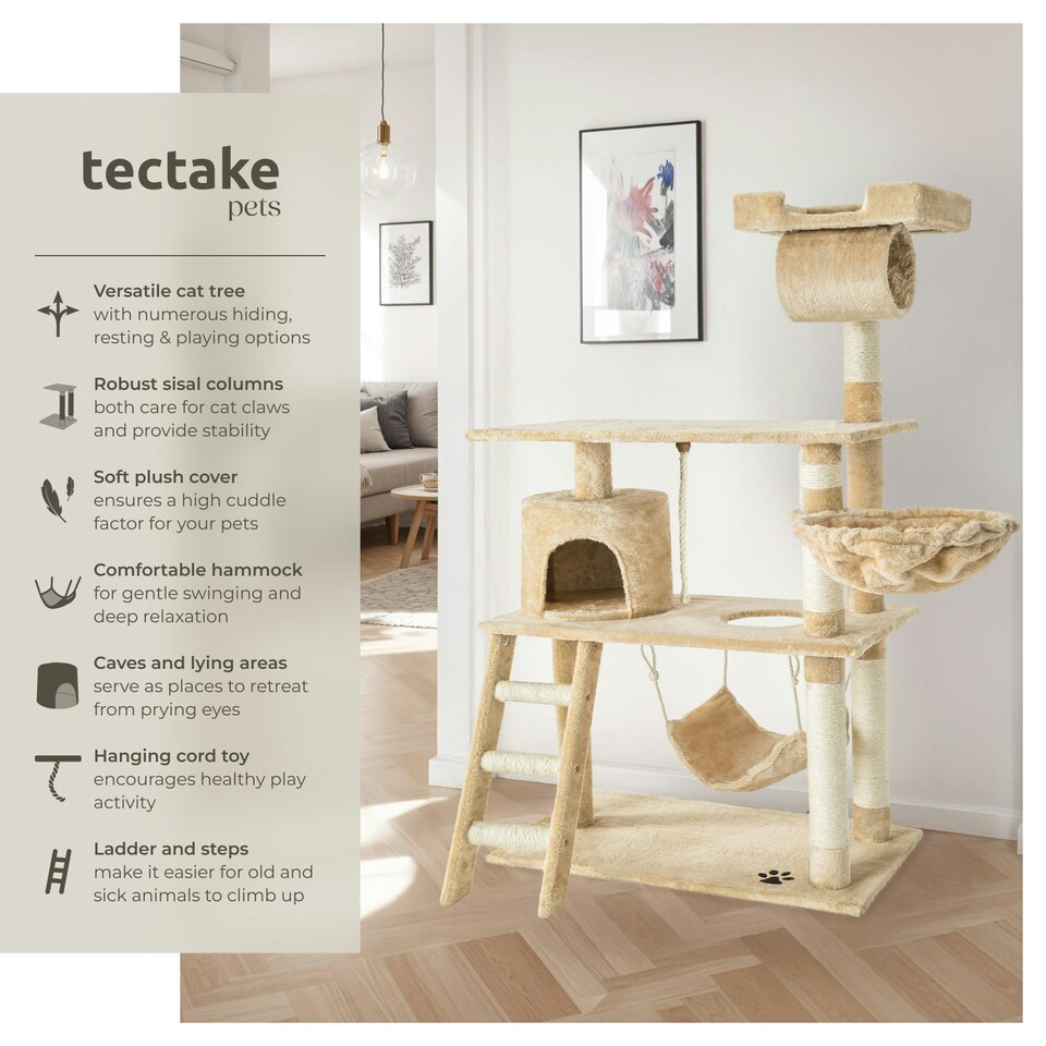 image 1 of Cat Tree Marcel - 141 cm, sisal cat scratching post - Beige