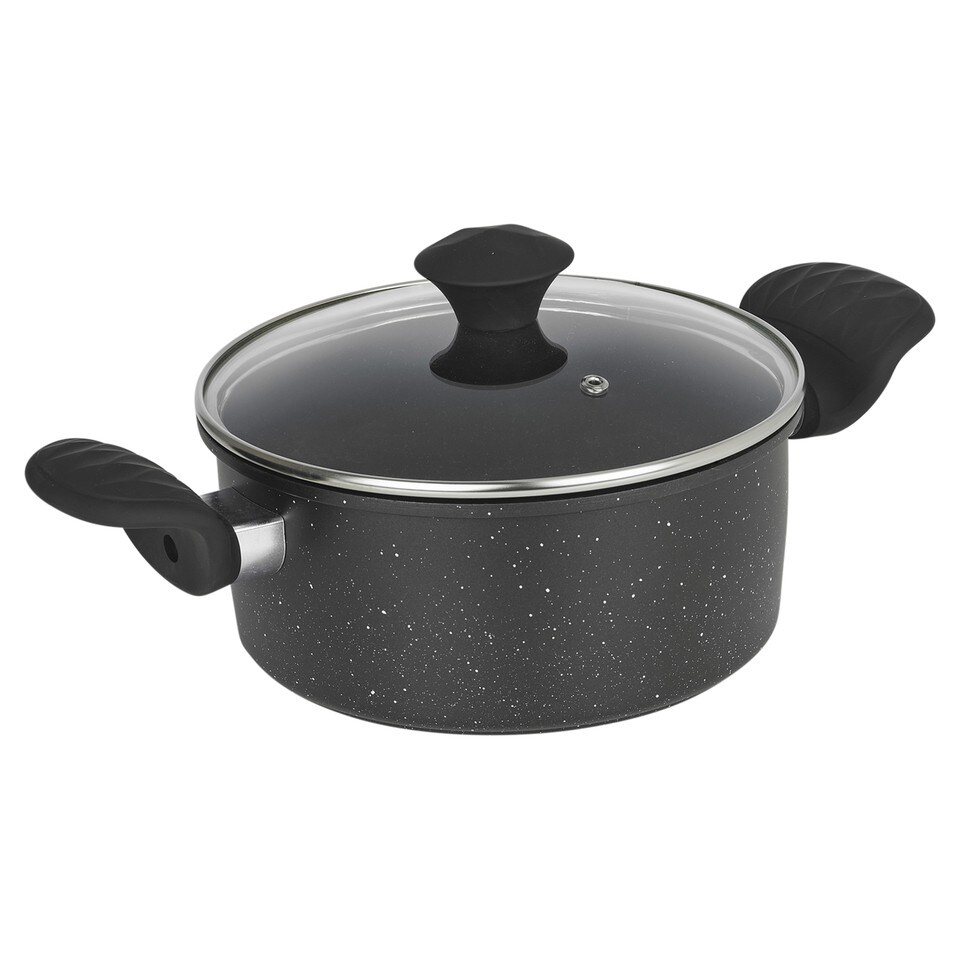 image 1 of Pressed Carbon Saucepans Casserole Pots Frying Pans Induction Soft Touch Handles | Black | Black | 24cm Casserole Pot | 1