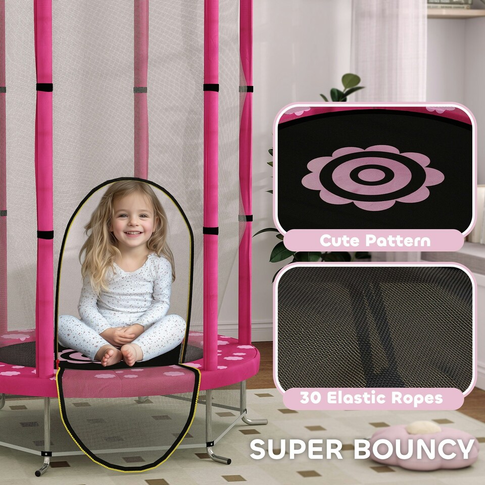 image 1 of AIYAPLAY 4.6FT Kids Trampoline with Safety Enclosure Net, Pink