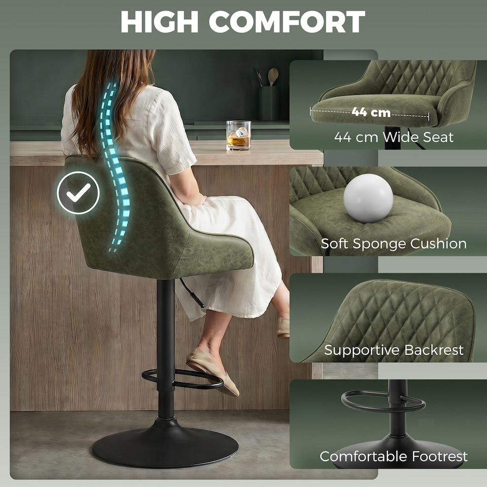 image 1 of HOMCOM Bar Stools Set of 2 Adjustable Swivel Counter Height