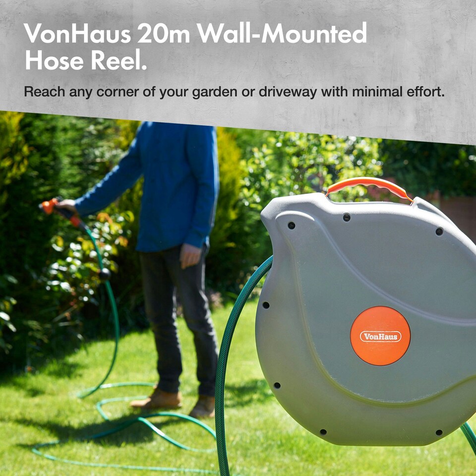image 1 of VonHaus Garden Hose Reel 20m Wall Mounted & Retractable