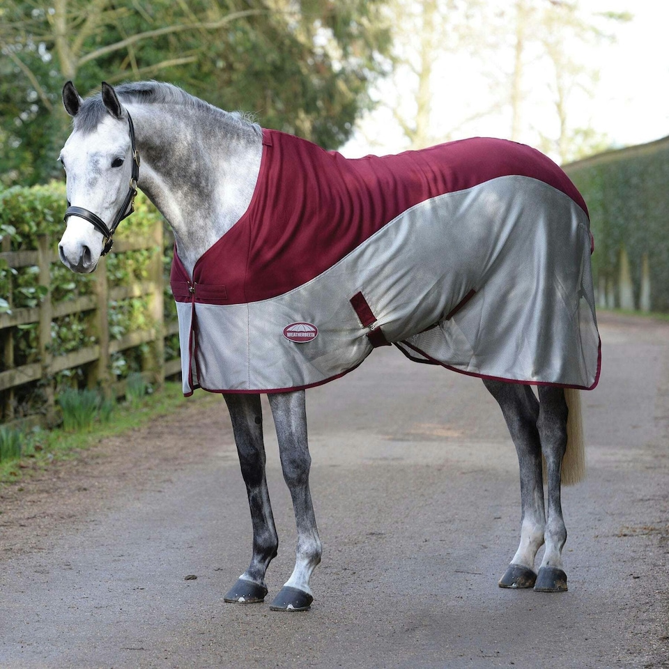 image 1 of Weatherbeeta Micro-Air Standard-Neck Horse Cooler Rug - Burgundy/Grey - 5´ 6"